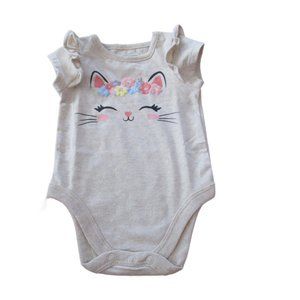 Garanimals One Piece‎ Onesie Girls Size 0-3M Beige Tan Kitty Cat Short Sleeve